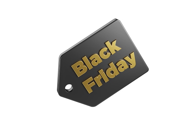 Foto etiqueta promocional de sexta-feira negra dourada isolada em uma ilustração 3d de fundo branco