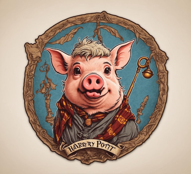 Etiqueta vintage con un retrato de un cerdo gracioso Ilustración vectorial