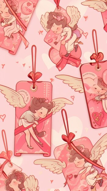 Las etiquetas de Cupido en rosa