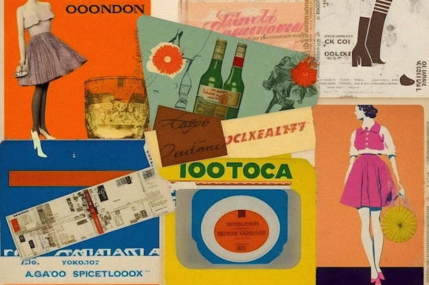 Foto etiquetas de produtos vintage colagem arte textura granular