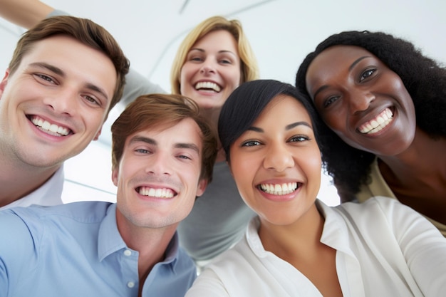 Foto etnia e diversidade no trabalho com empregados felizes celebrando o sucesso dos negócios