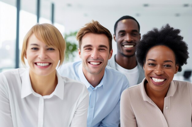 Foto etnia e diversidade no trabalho com empregados felizes celebrando o sucesso dos negócios