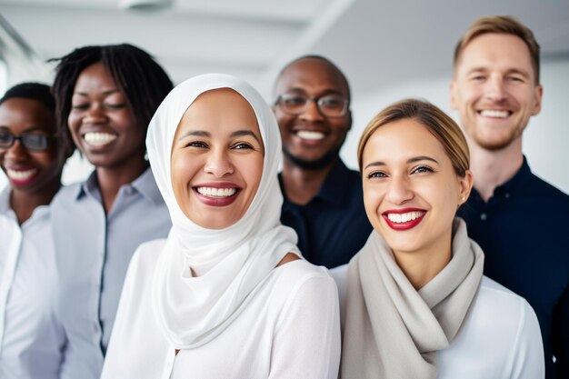 Foto etnicidad y diversidad en el trabajo con empleados felices celebrando el éxito empresarial