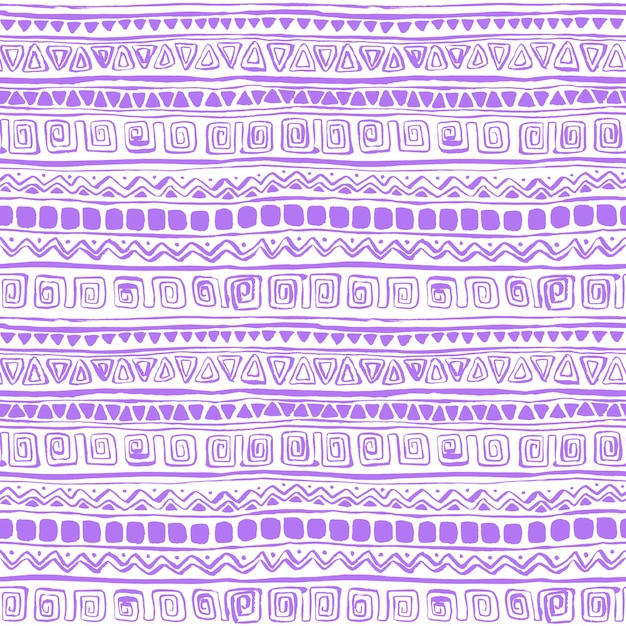 Étnico muy peri, violeta, blanco de patrones sin fisuras. Estampado repetido boho dibujado a mano con gouache. Adorno monocromático africano para textiles, telas, papel pintado, papel de envolver, decoración.