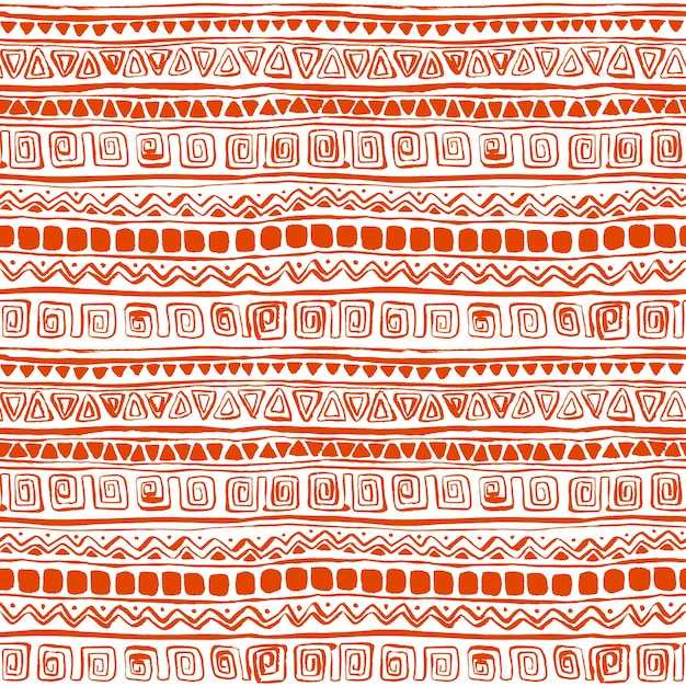 Étnico rojo y blanco de patrones sin fisuras Gouache dibujado a mano boho repetir impresión diseño africano