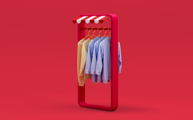 Etwas Kleidung und Telefonrahmen mit rotem Hintergrund 3D-Rendering