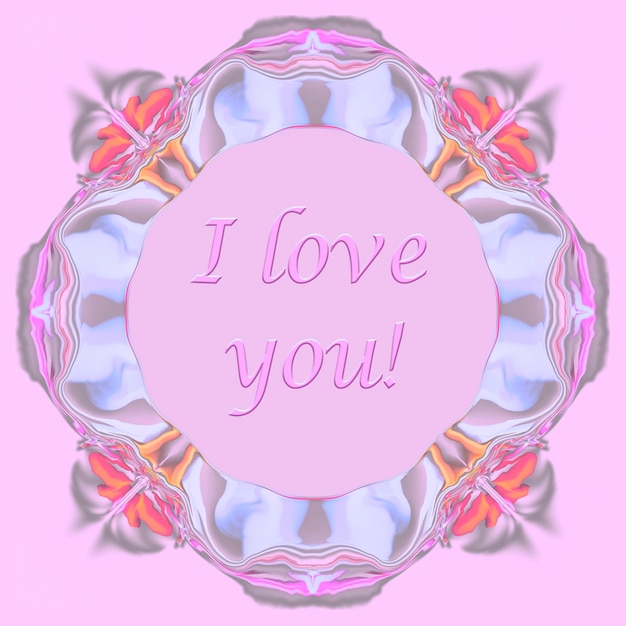 Foto eu te amo! modelo de cartão postal, fundo colorido, belo ornamento, lugar para texto, cor rosa