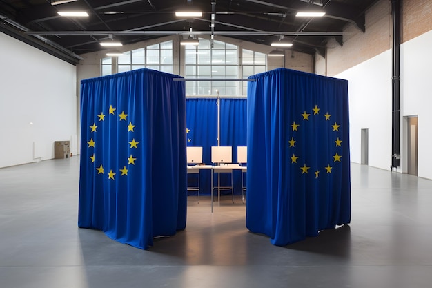 Foto eu-thematische wahlkabine, die die privatsphäre und die demokratischen grundsätze gewährleistet