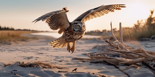 Foto eule fliegt am strand