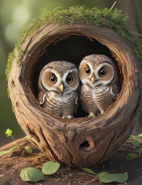 Eulenfamilie im Nest