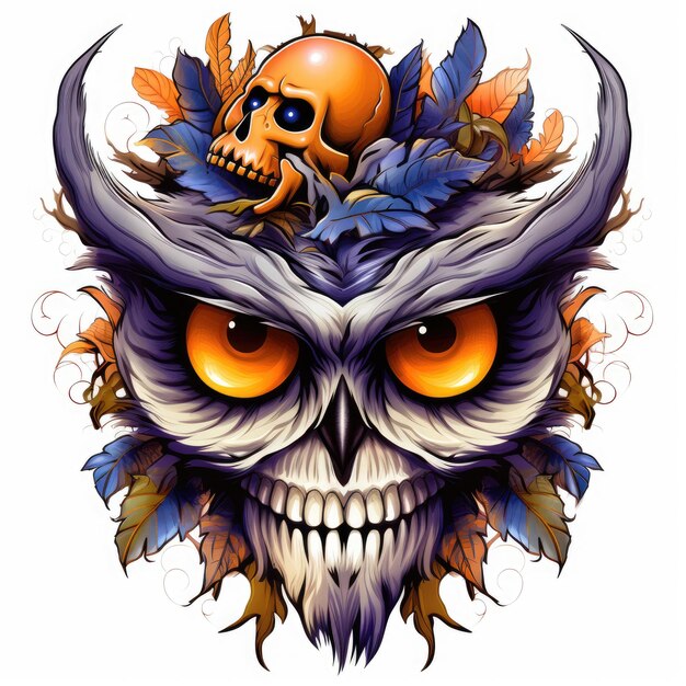 Eulenporträt Halloween-Illustration gruseliges Horrordesign Tattoo-Vektor isolierter Aufkleber Fantasie