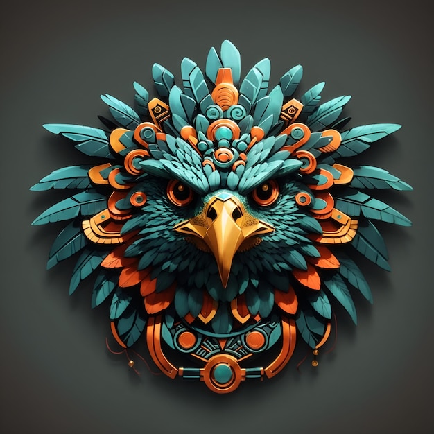 Eulenquetzalcoatl-Kopf symmetrisch flaches Icon-Design AI generiert