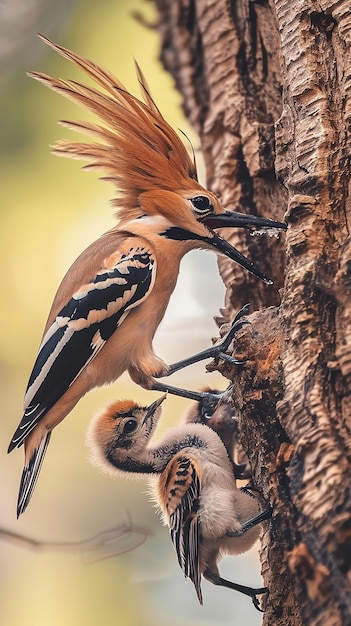 Eurasische Hoopoe upupa epops füttern das Küken im Inneren