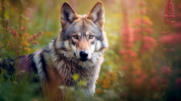 Eurasischer Wolf im Wald, Nahaufnahme