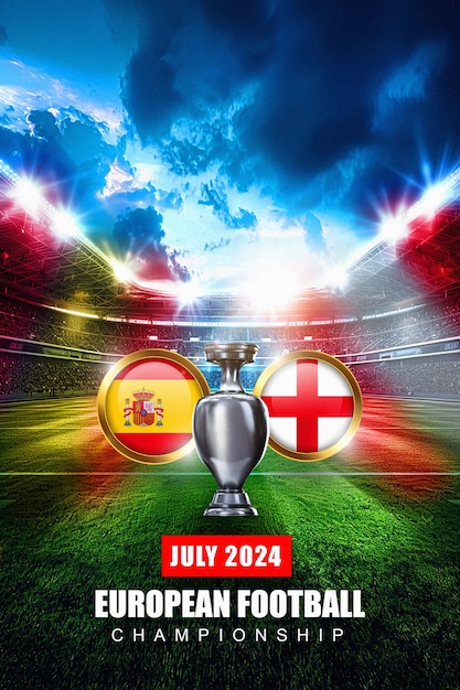 Euro 2024-Flaggen von Spanien und England Collage