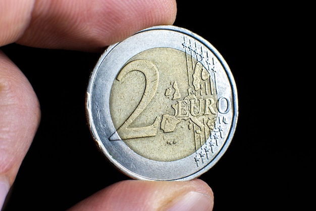 Un euro de cerca la foto. Monedas macro.