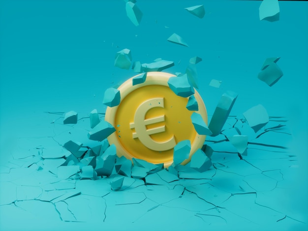 Euro Ground Crash Destruction Collapse Crack Break Währung 3D-Illustration rendern