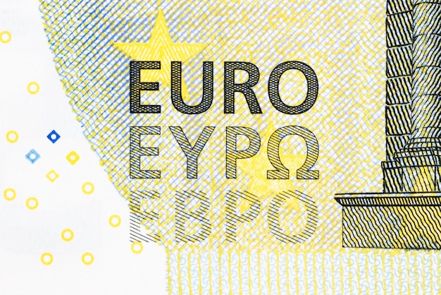 Euro-Zeichen von fünf Banknoten Hochauflösendes Foto