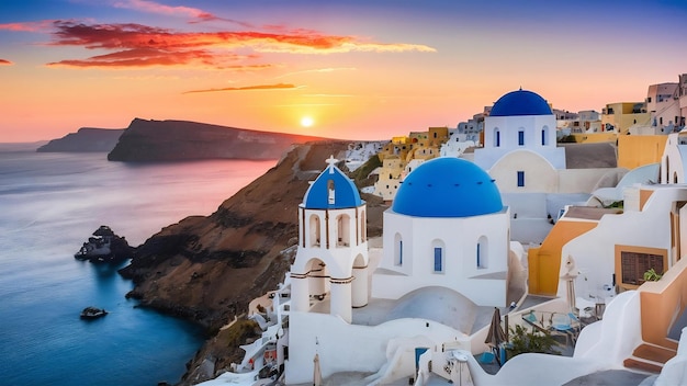 Europa destino de verão conceito de viagem pôr do sol cênico famosa paisagem da ilha de Santorini oia