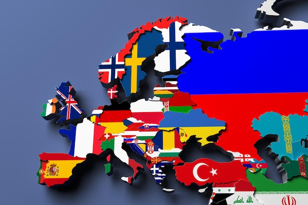 Europa mapa político 3d imagen renderizada