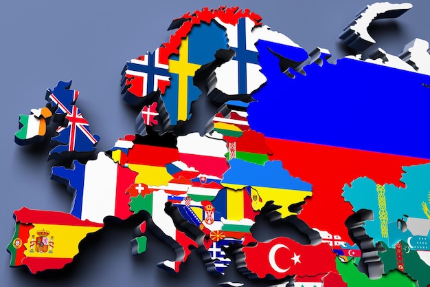 Europa politische Karte 3D-Darstellung