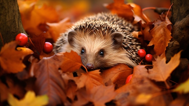 Europäischer Igel, der im Herbst in den Blättern überwintert