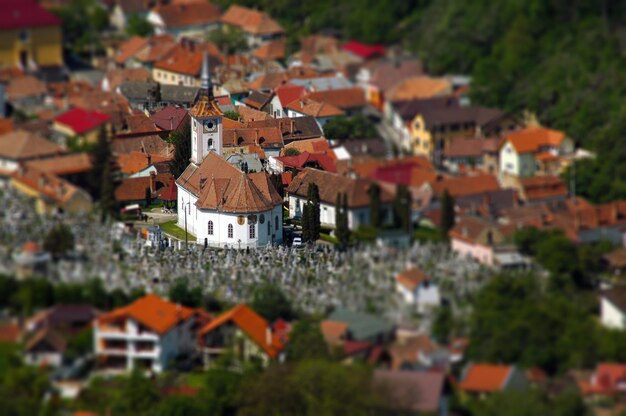 Europäischer mittelalterlicher Stadtblick Miniatur-Tilt-Shift-Linseffekt