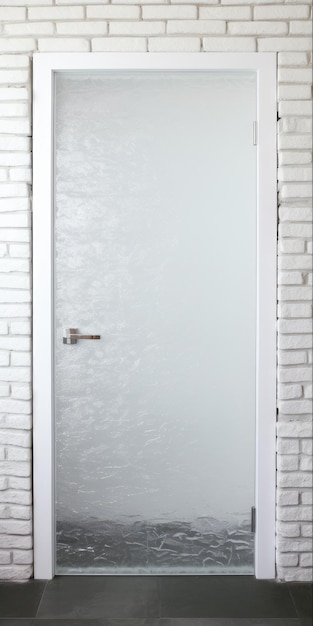 Europäisches Loft-Interieur mit frosted Glas Tür auf weißer Ziegelstein Wand Textur von Ziegelsteinen und Glas