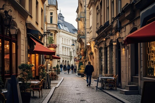 Foto european street serenity eine reise bei tageslicht durch historische kopfsteinpflasterstraßen