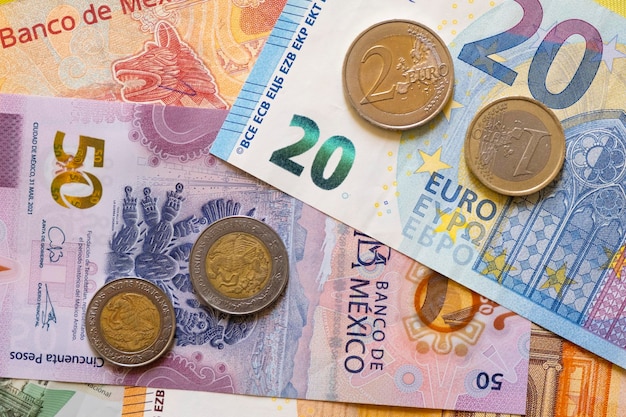 Euros e pesos mexicanos fundo Europa México câmbio