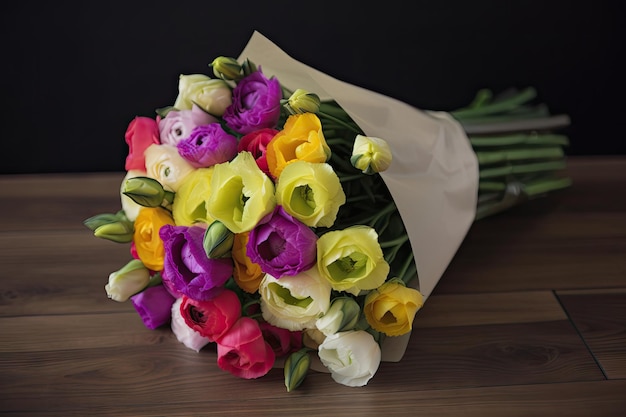 Eustoma-Blumenstrauß mit leuchtenden Farbtupfern