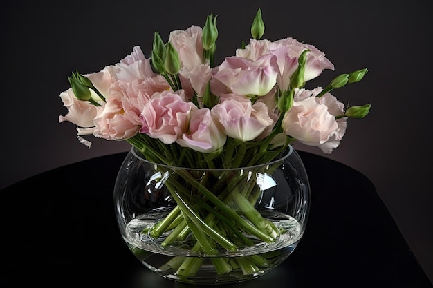 Eustoma en elegante jarrón de cristal con agua