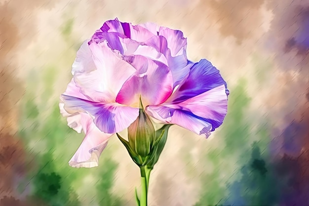 Eustoma florece en pintura acuarela con fondo borroso y colorido