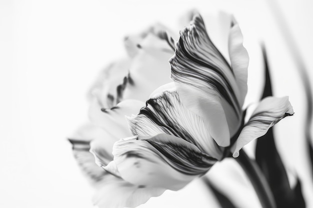 Eustoma florece sobre fondo blanco con líneas borrosas en blanco y negro