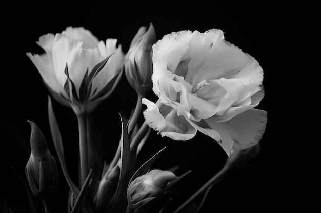 Eustoma floresce em foto preto e branco