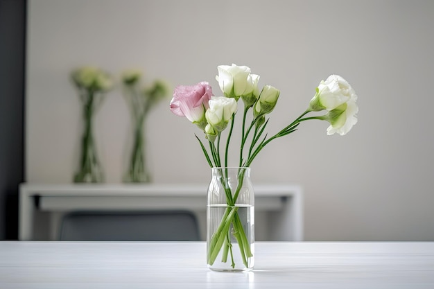 Eustoma floresce em um ambiente moderno e minimalista