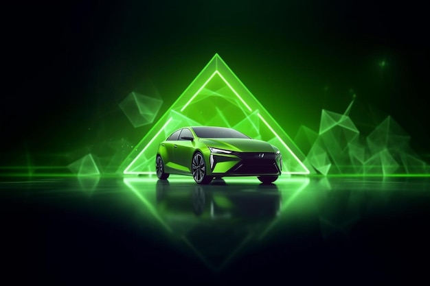 EV-Elektroautos laden Batterie-Energie mit Linie Dreieck Polygon Icon Illustration Fahrzeug grün Eco