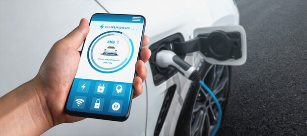 EV-Ladestation für Elektroauto mit mobiler App-Anzeige des Ladestatus