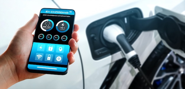 EV-Ladestation für Elektroauto mit mobiler App-Anzeige des Ladestatus