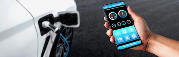 EV-Ladestation für Elektroauto mit mobiler App-Anzeige des Ladestatus