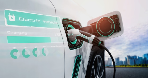 EV-Ladestation für Elektroautos im Konzept der alternativen grünen Energie