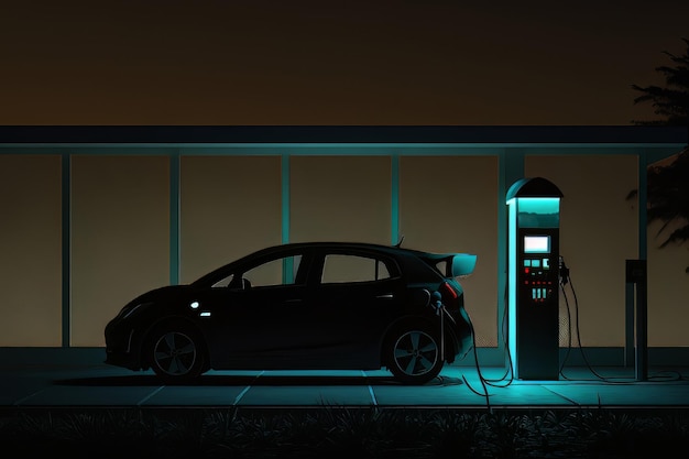 EV-Ladestation für Elektroautos im Konzept grüne Energie Erstellt mit generativer KI-Technologie