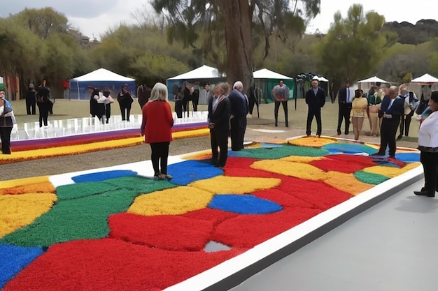 Foto evento conmemorativo sobre o autismo em um parque cheio de decorações com os cores