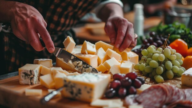 Evento de degustación de queso con las manos probando un pedazo de Gouda