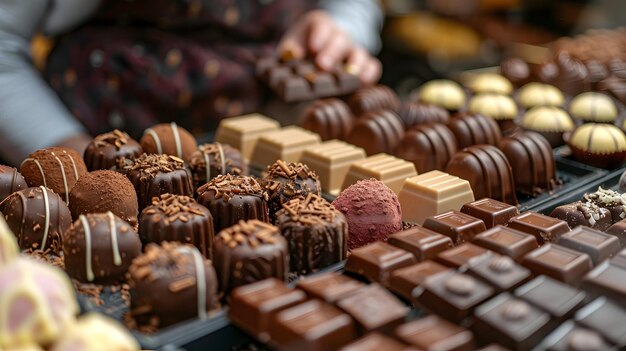 Evento entusiasta de degustación de chocolate en el animado mercado local Concepto fotográfico ultra realista