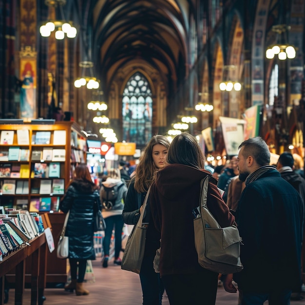 Evento literario en Cracovia La gente de pie en la sala Imagen