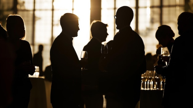 Foto evento de networking con siluetas una interacción de luz y sombra