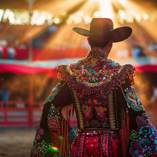 Foto evento tradicional de corrida de touros em madrid com um homem vestido de cores