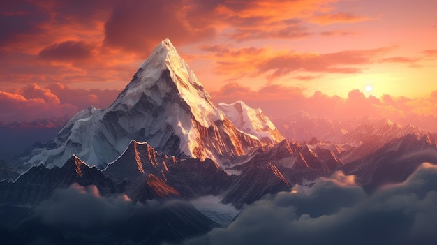 Everest à luz de um pôr-do-sol brilhante IA generativa