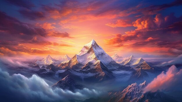 Everest im Licht eines hellen Sonnenuntergangs Generative KI